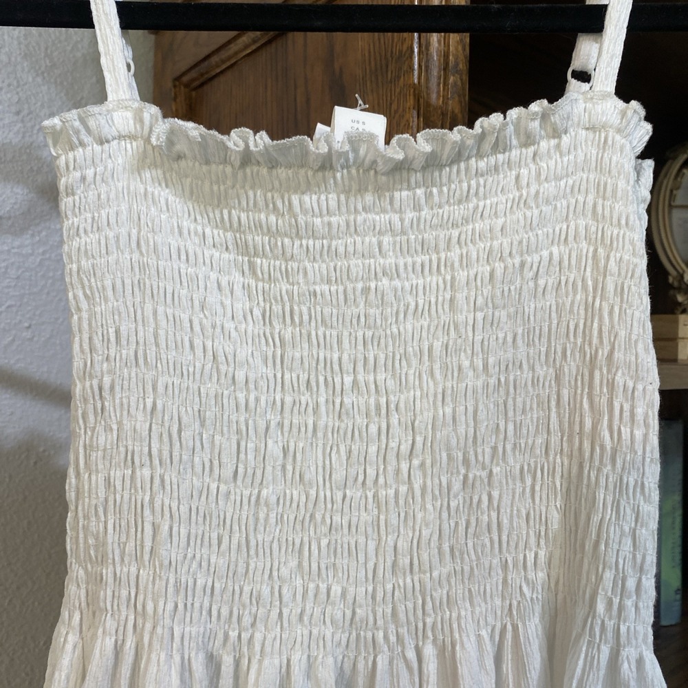 H&M Scalloped Midi Dress Adjustable Spaghetti Straps Size S, White - Picture 2 of 10